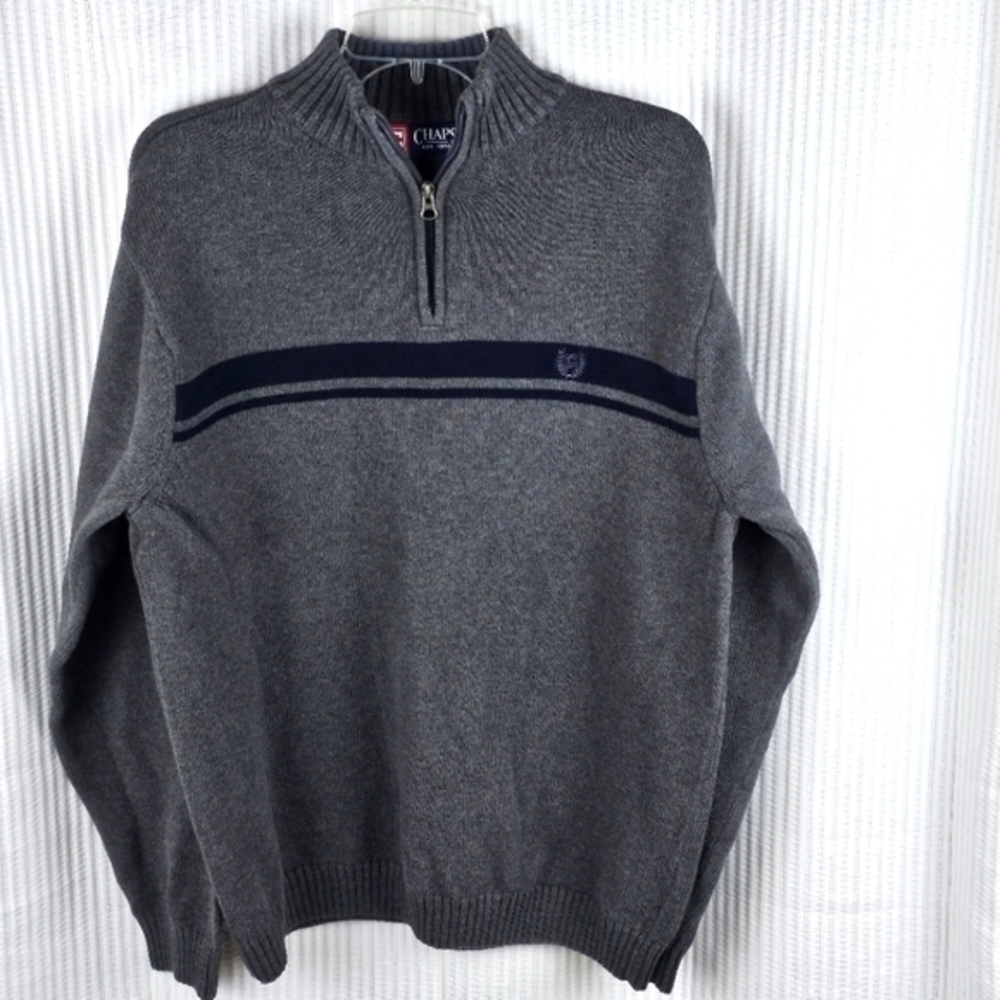 Chaps Large Grey 1/4‎ Zip Hoodie Jacket Pullover Preppy Collegiate Classic